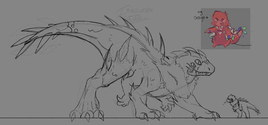 A sketch out of my oc, Flesh Dino, or Fleshie's redesign!